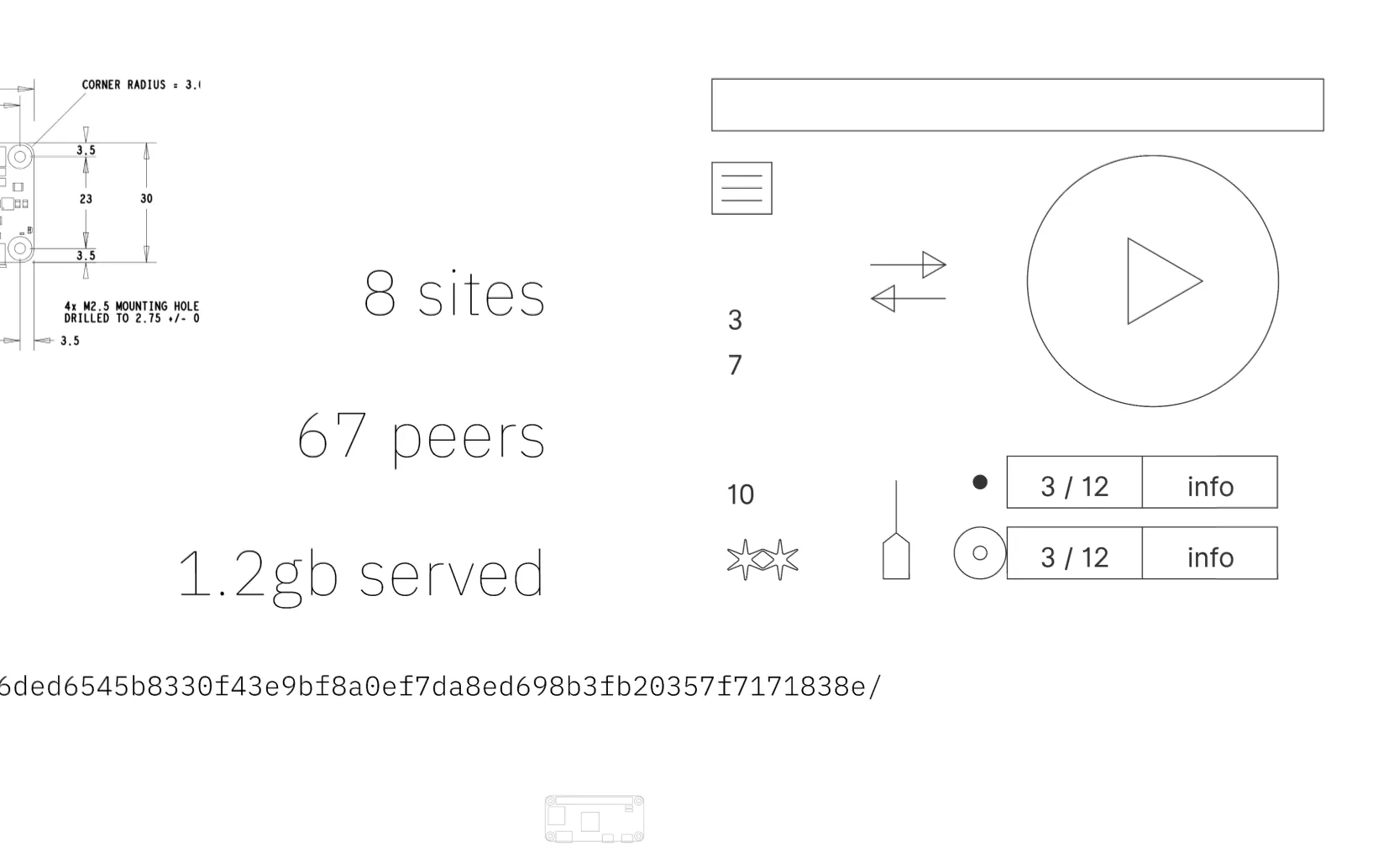 A design of an interface for the so-called Pebble project. A Pebble was an object which sampled its immediate environment and built a digital structure that was derived from the sample(s).